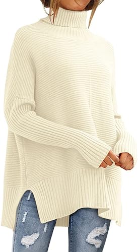 Women’s Turtleneck Oversized Sweaters 2023 Fall Batwing Sleeve Pullover Ribbed Knit Tunic Sweater