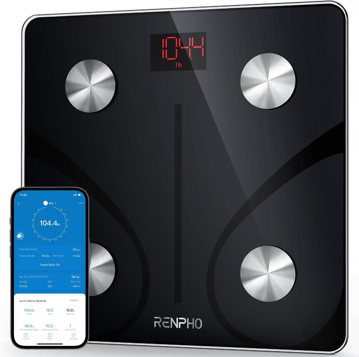 Smart Scale for Body Weight, Digital Bathroom Scale BMI Weighing Bluetooth Body Fat Scale, Body Composition Monitor Health Analyzer with Smartphone App, 400 lbs – Black Elis 1