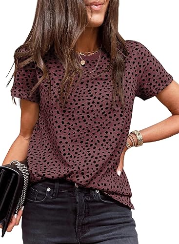 Womens Casual Polka Dot Tops Crewneck Short Sleeve T Shirts Fashion 2023 Spring Summer Loose Fit Shirts