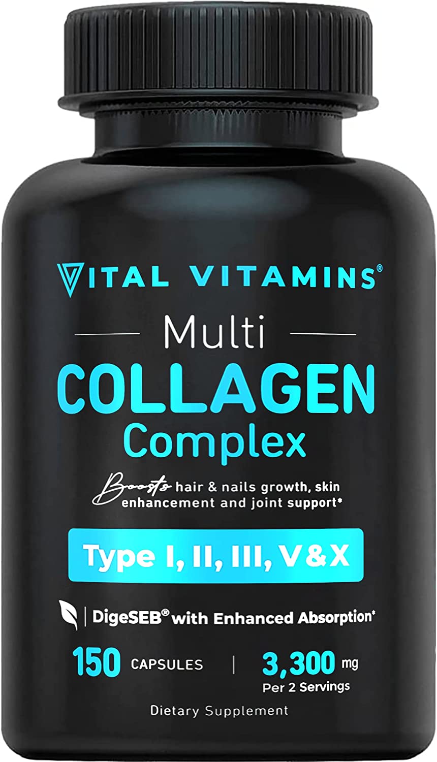 Vital Vitamins Multi Collagen Complex – Type I, II, III, V, X, Grass Fed, Non-GMO, 150 Capsules