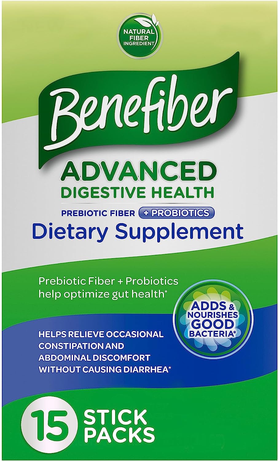 Advanced Digestive Health Prebiotic Fiber Supplement Powder with Probiotics for Digestive Health, Low FODMAP – 15 Sticks (3.0 Ounces)