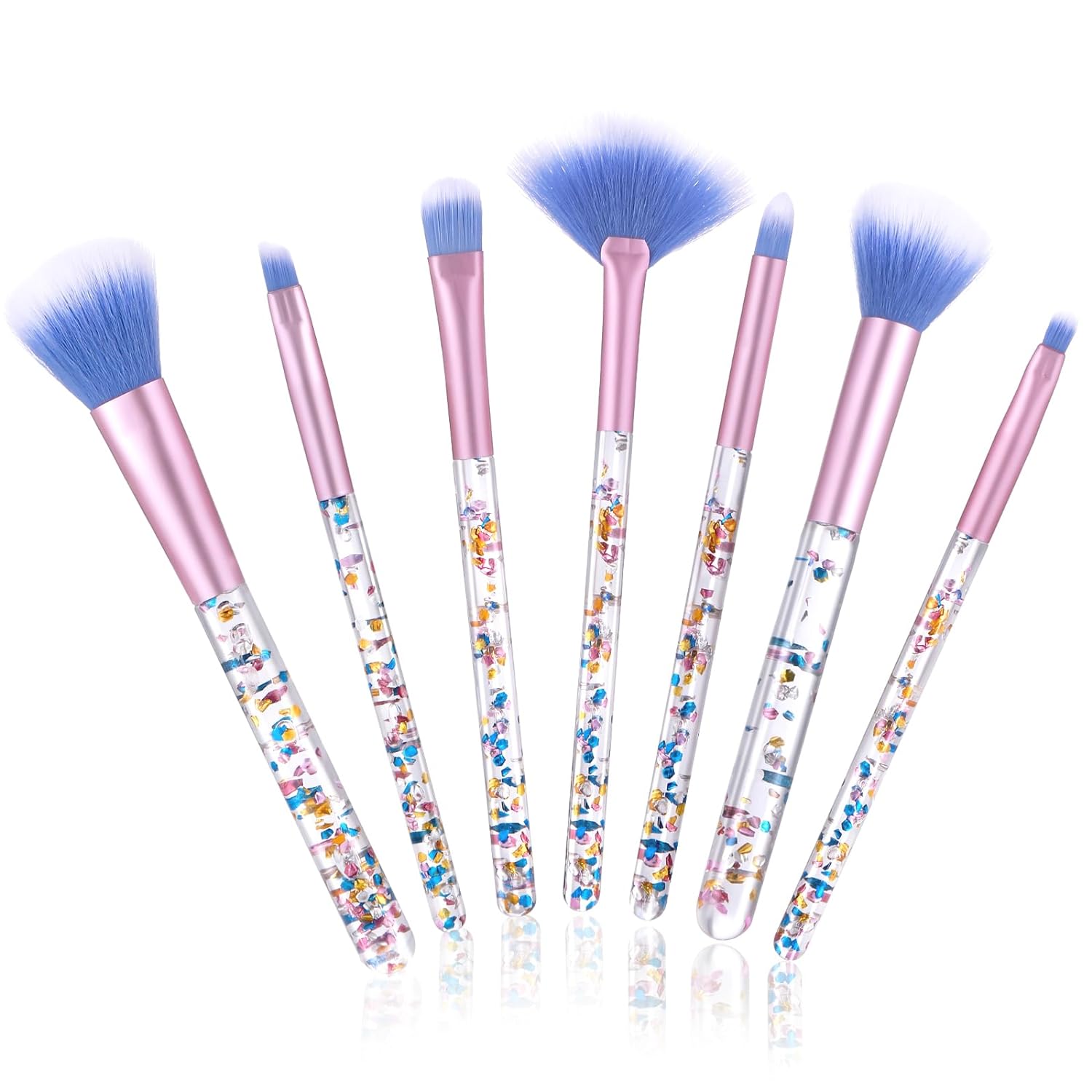 Makeup Brush Set 7 Pack Stylish Glitter Cosmetic Brushes Kit Professional Blending Brush with Crystal Sequins Handle for Eye Shadow Eyeliner Foundation Powder Concealer Blush Lip Women Girl