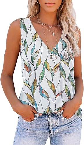Sleeveless Tank Tops for Women Summer Tops V Neck Tie Dye Cute Printed Loose Fit Workout Yoga Shirt