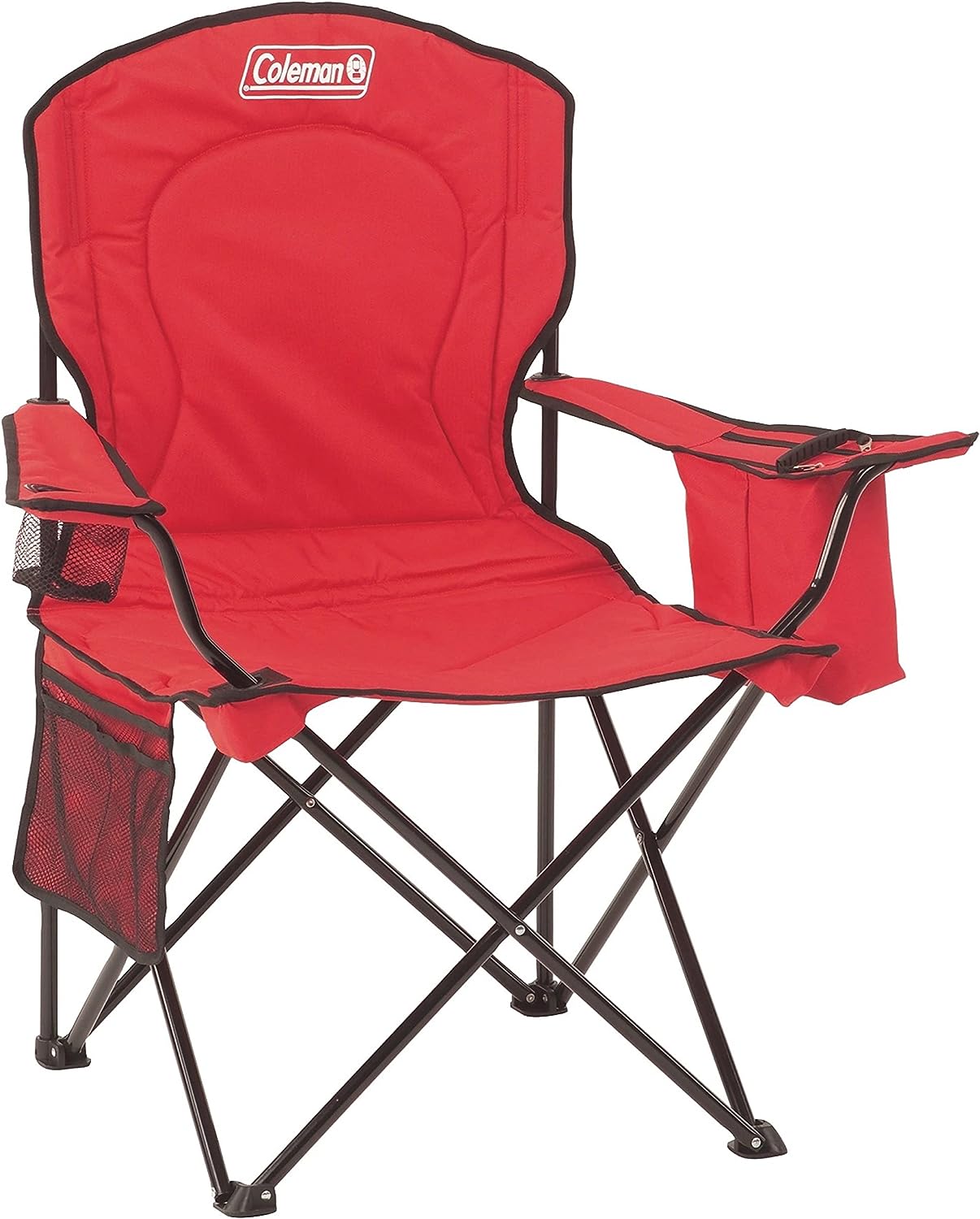 Portable Camping Chair with 4-Can Cooler, Fully Cushioned Seat and Back with Side Pocket and Cup Holder, Carry Bag Included, Collapsible Chair for Camping, Tailgates, Beach, and Sports