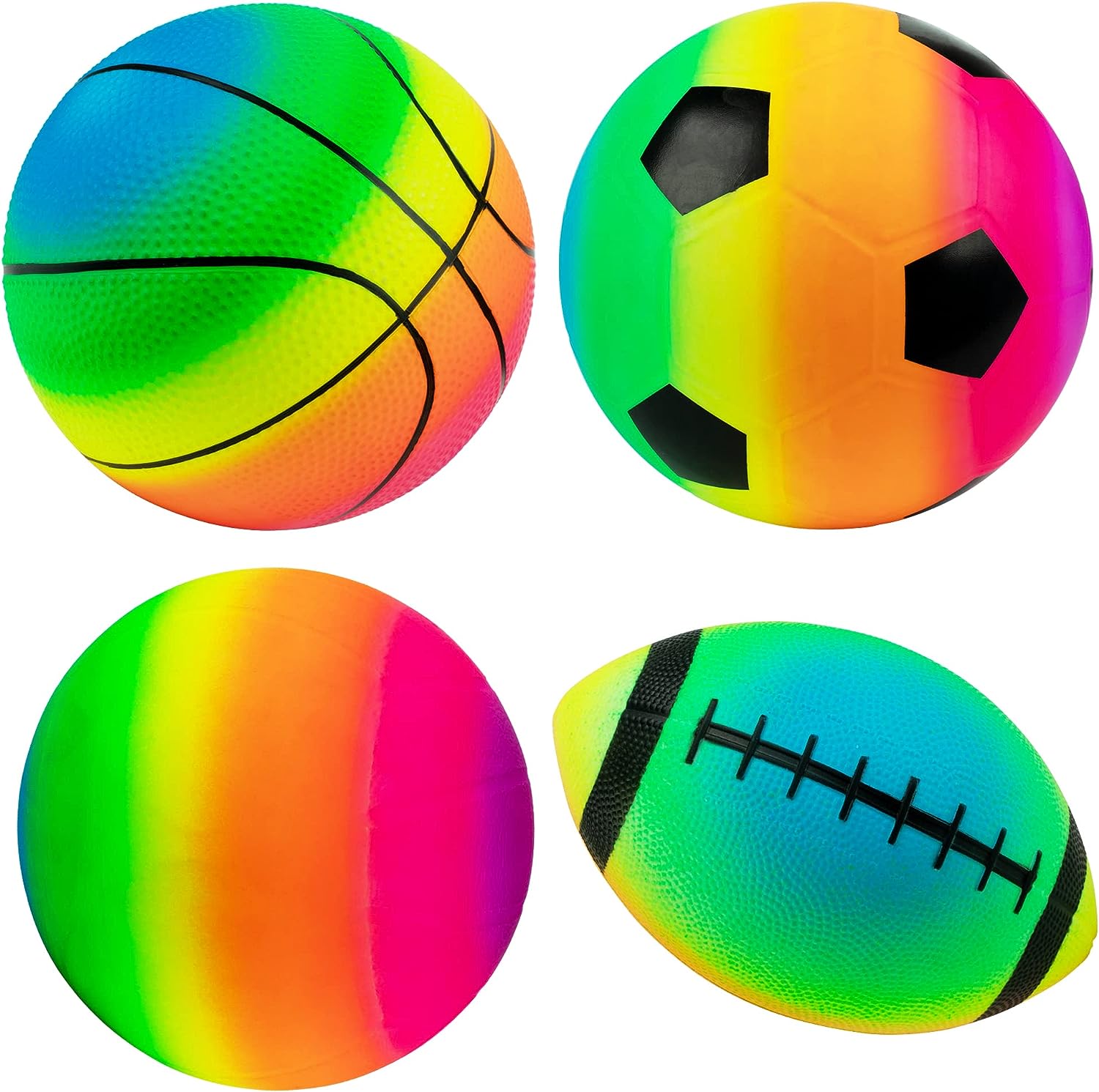 Sports Balls Pack of 4, 1 Each of 8.5″ Football, Basketball, Soccer and Volleyball for Playground, Inflatable Multi-Sport Ball Set with 1 Pump for Kids Outdoor Activities