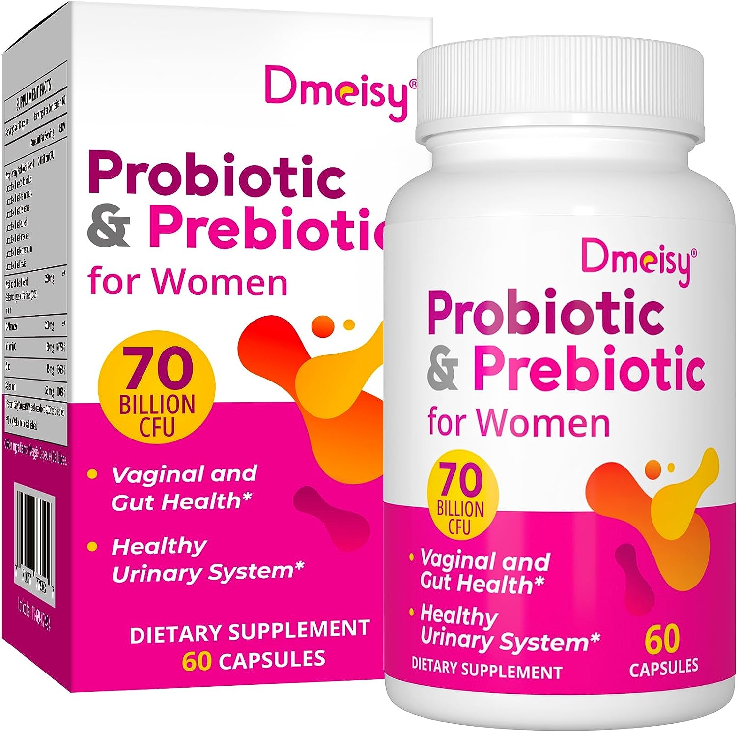 Probiotics for Women, 70 Billion CFU Probiotics + Prebiotics & D-Mannose, 13-IN-1 Women’s Probiotics for Vaginal, Urinary Immune & Digestive Health, pH Balance, Constipation, Diarrhea – 2 Month Supply